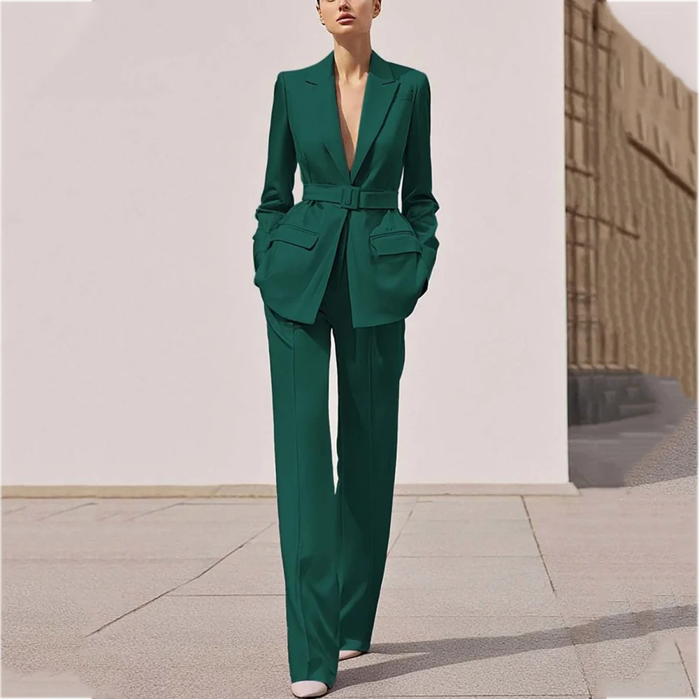 Navy Blue Women's Suit Classic Fit Notch Lapel Professional Outfit Straight Business Interview Office Lady Female Two Piece
