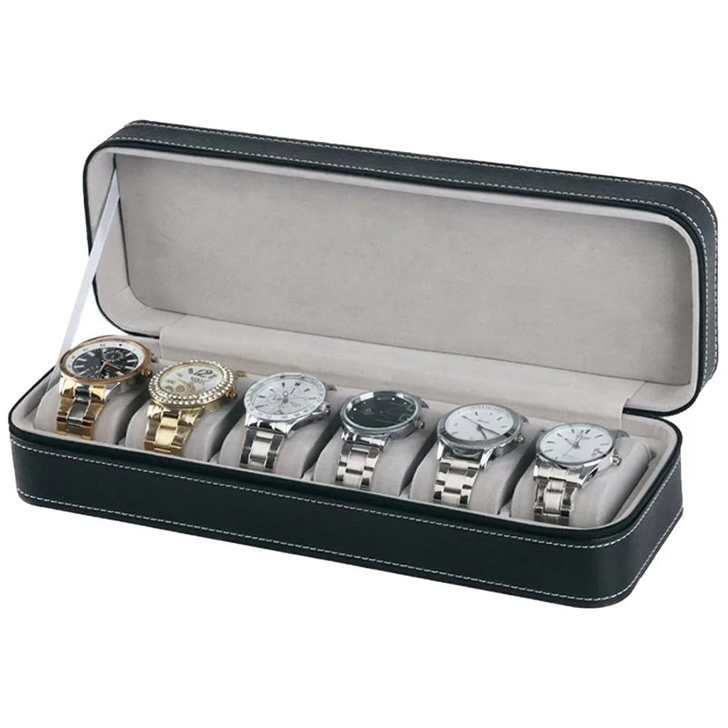 Collection Organizer Box Multifunction Zipper Watch Case Leather Watch Box Sturdy Watch Display Case For Home Christmas Gift