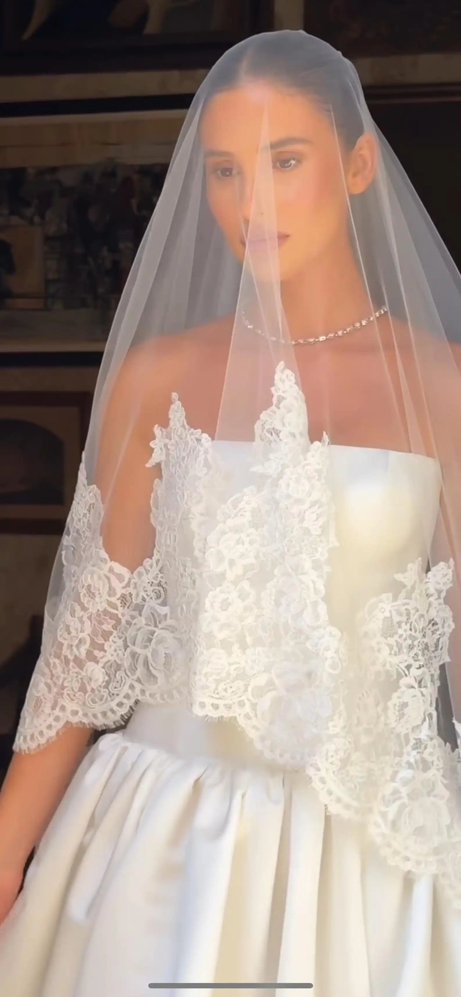 Cathedral Chantilly Lace Wedding Veil Two-Tier Mantilla Bridal Veil with Blusher Elegant Lace Edge Chapel Wedding Accessories