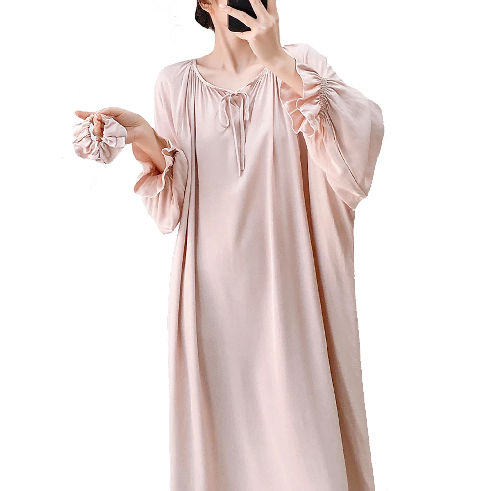 Long Sleeve Nightdress Women Spring Summer Boho Style Pajamas Thin Cotton Beach Dress Plus Size Princess Elegant Long Sleepshirt