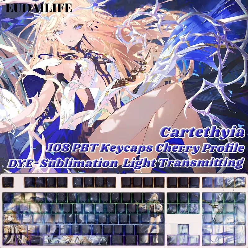 Cartethyia 108 Keycap Wuthering Waves PBT DYE Sublimation Light Transmitting Cherry Cross Axis Switch for Mechanical Keyboard
