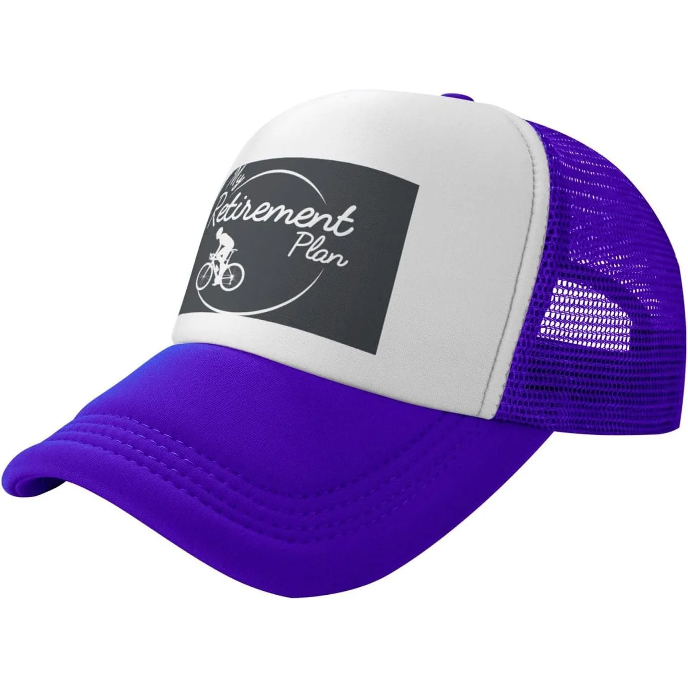 Retirement Plan Bicycle Graphic Trucker Hat Polyester Adjustable Mesh Baseball Cap Casual Outdoor