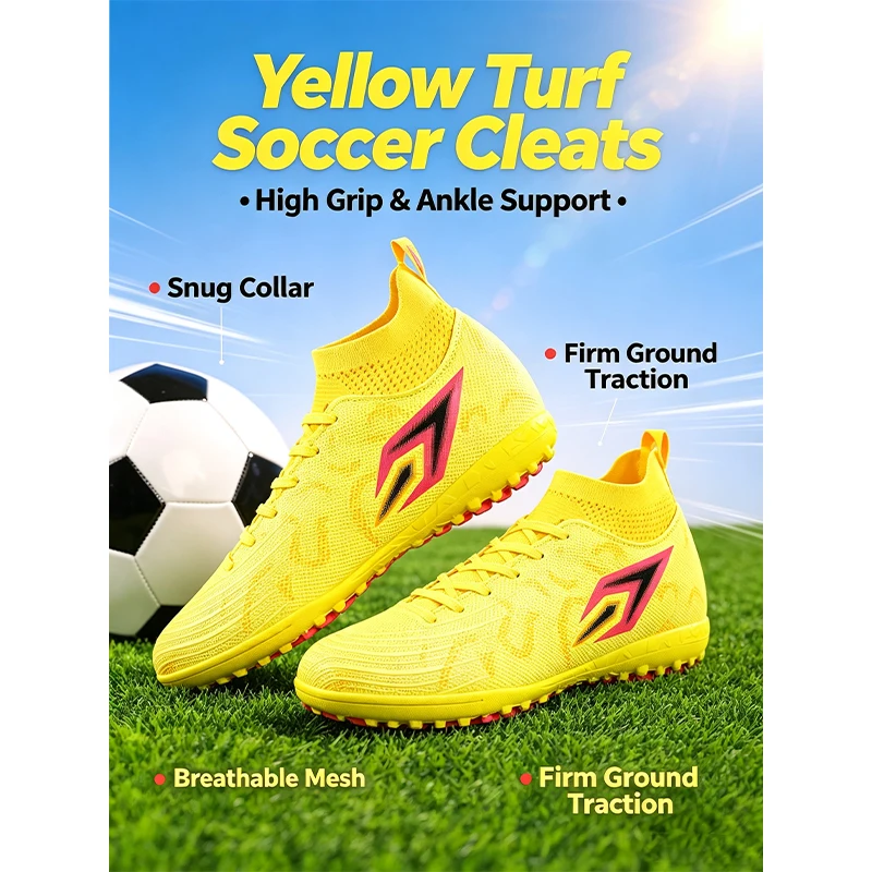 Professional Soccer Shoes Men Outdoor High-Top Sports Football Boots Ag/Fg Long Spikes Artificial Grass Training Match Spi