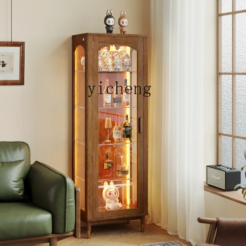 GZ-3 Solid Wood Wine Cabinet Vertical Cabinet Glass Display Bookcase Chest Living Room Black Walnut