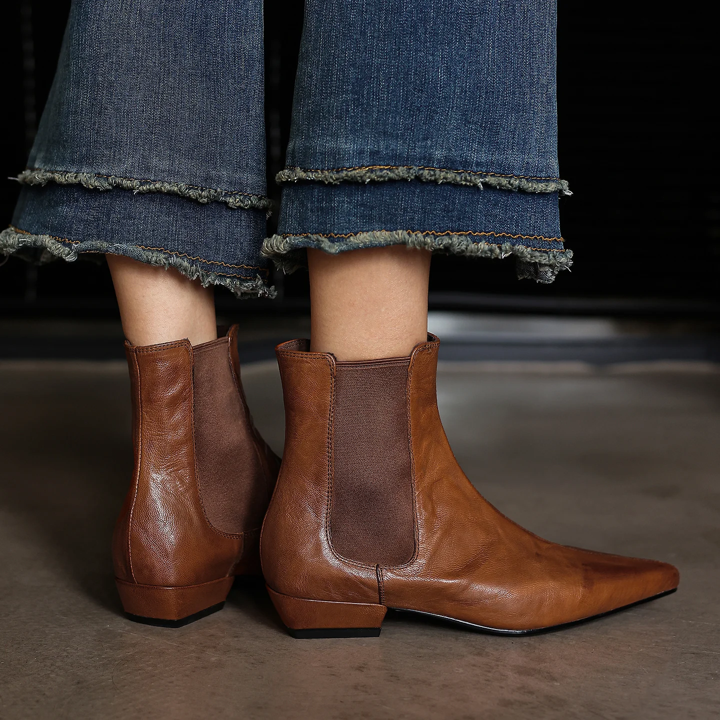 Handmade Genuine Leather Sheepskin Ankle Boots,Pointed Toe Chelsea Boots,Fashion Women Boots,Elegant Womens Shoes
