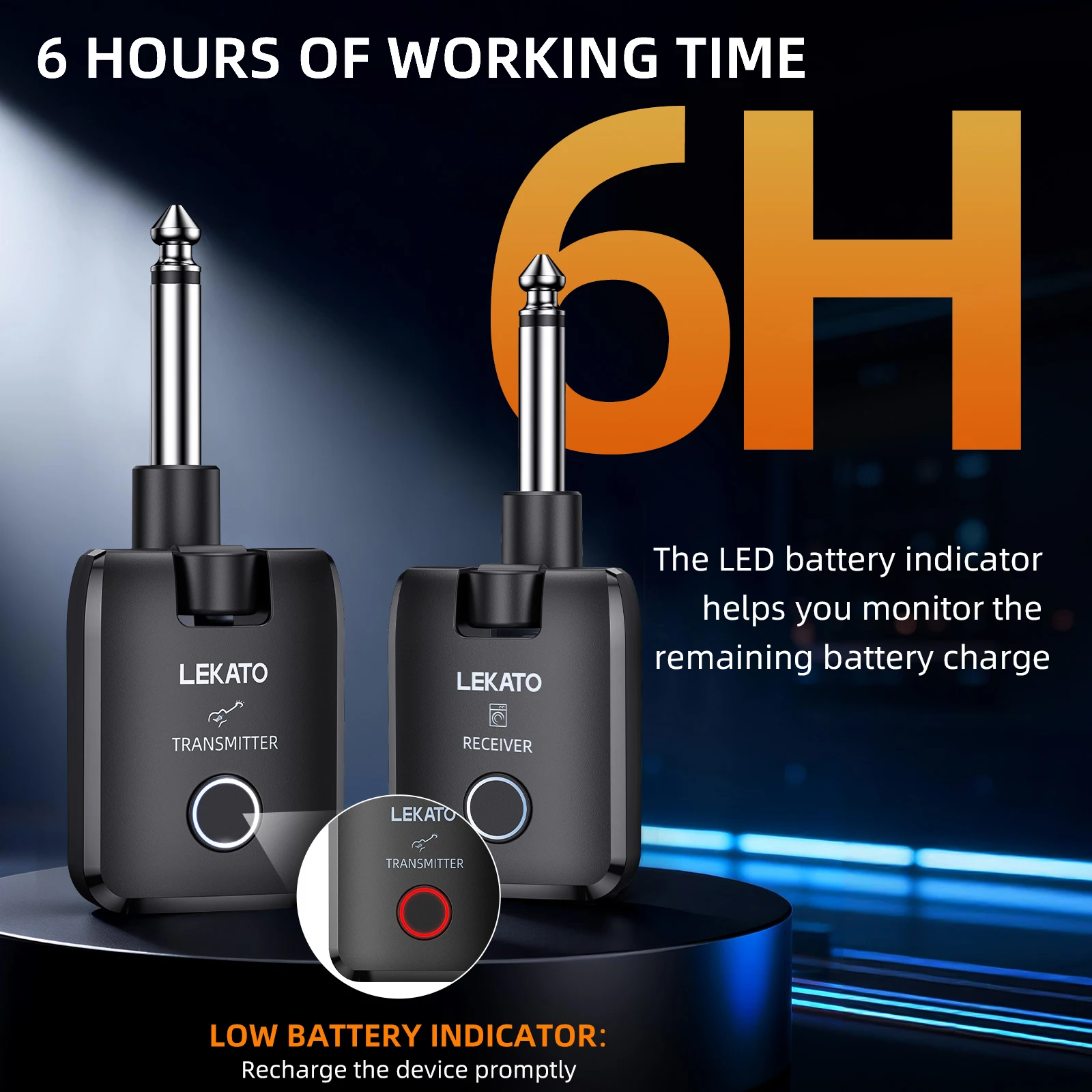 Lekato Ws-300 Wireless Guitar System with Charging Case 24-Bit 48Khz High-Fidelity Audio2.4Ghz Transmitter and receiver
