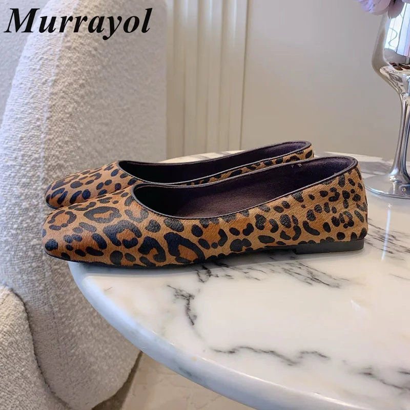 Lazy Loafers Square Toe Shallow Mouth Flat Shoes Women Leopard-print Horsehair Four Seasons Office Commuting Shoes Driving Shoes