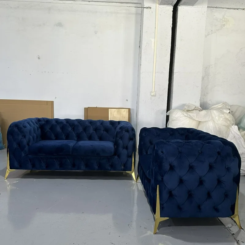 Hotel sofa light luxury stainless steel foot leisure combination sofa home coffee shop clubhouse lobby velvet fabric sofa