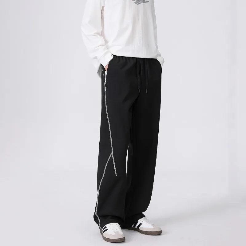 2026 Autumn Winter Y2K American Baggy Men Harsu Line AirLayer Mamba Cotton Sweatpants Drawstring Straight Street Pants