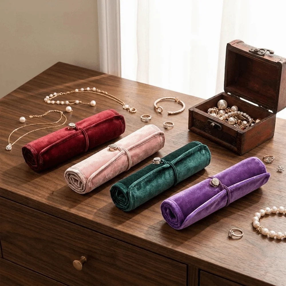 Portable Rolled Jewelry Storage Bag Rollable Multi Layer Earrings Necklace Storage Bag Large Capacity Anti-lost