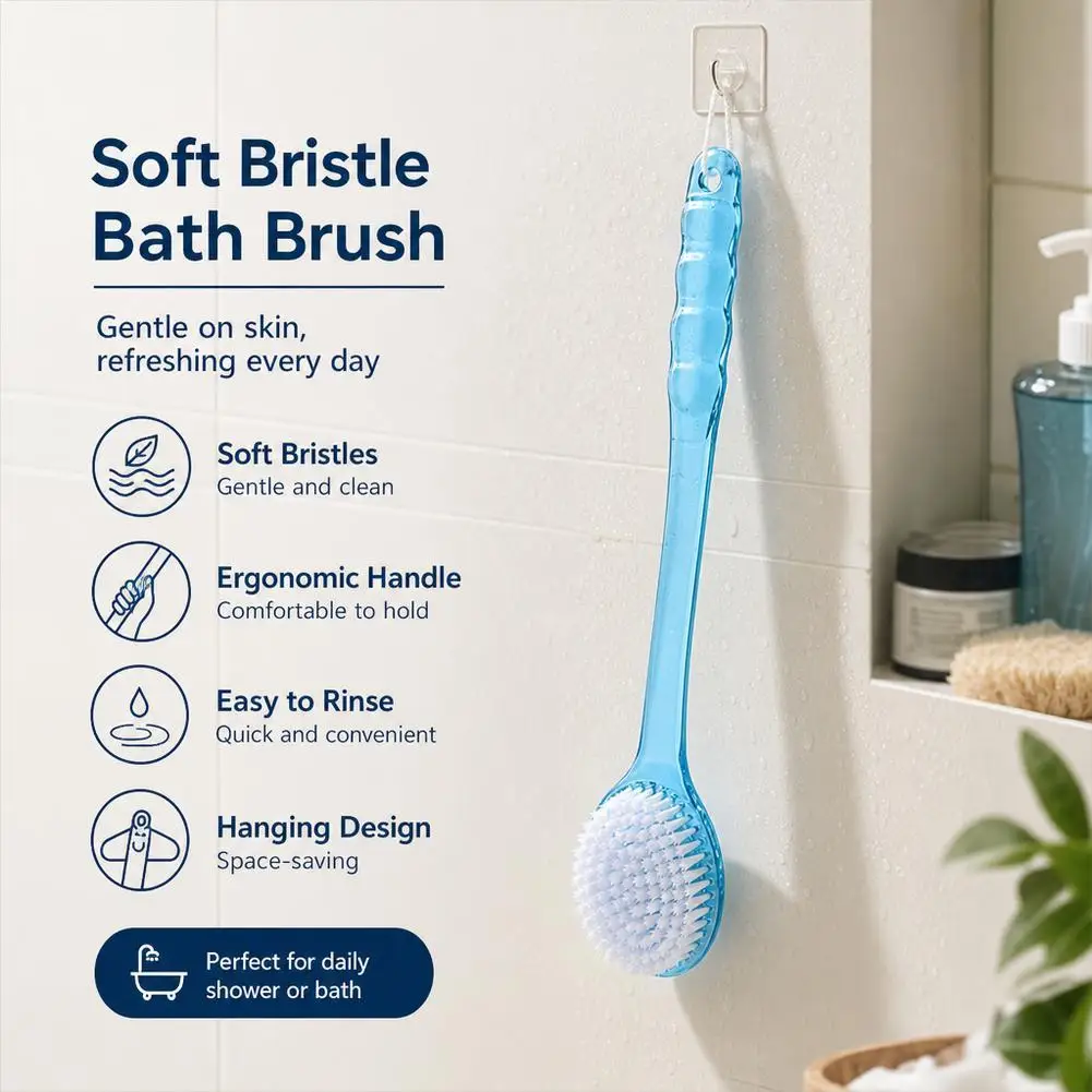 37cm LongHandle BathBodyBrush DoubleSided NylonBristle Back SlipResistantGrip Massage Soft Hair Bath Brush