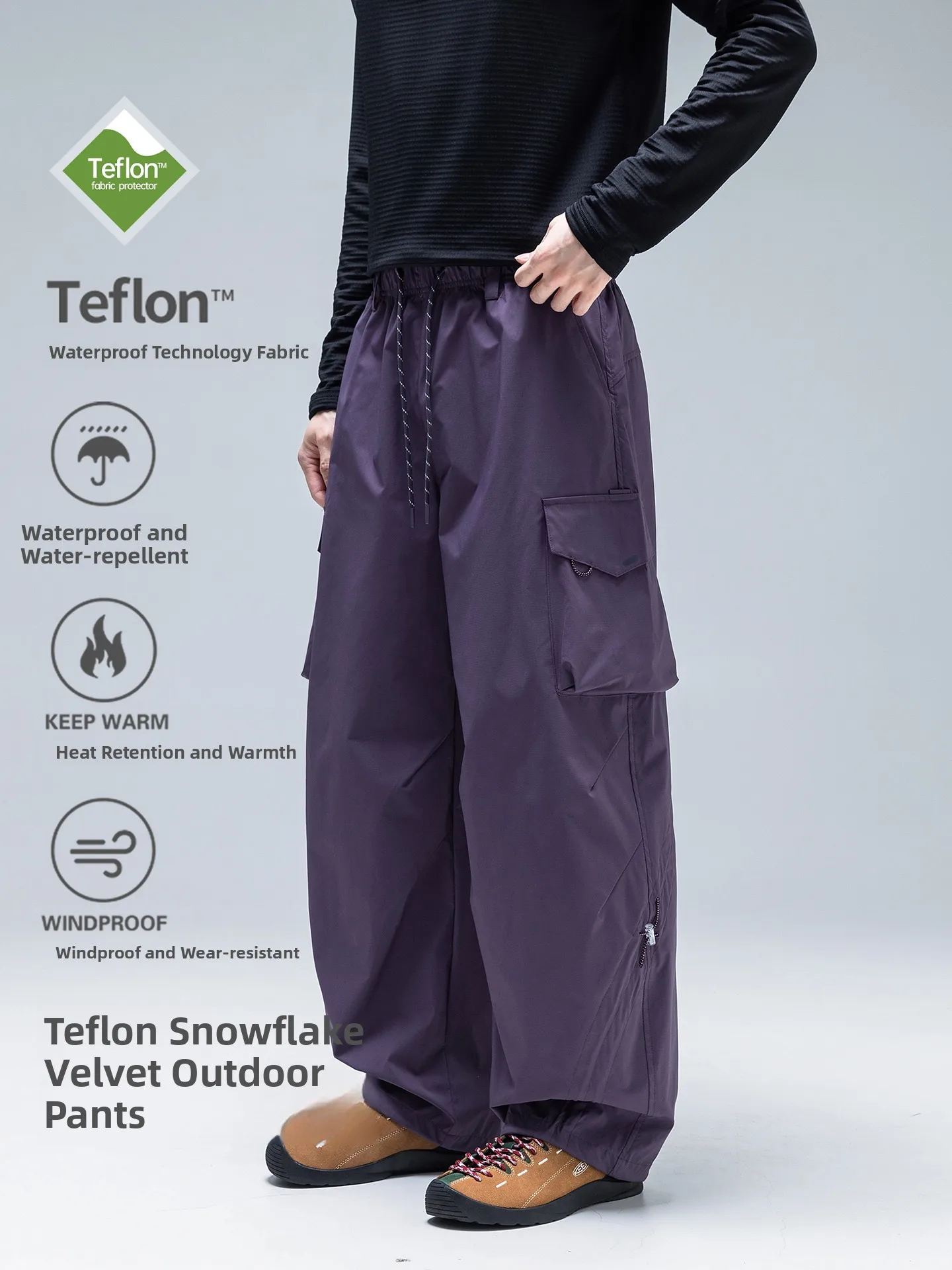 Thickened Fleece Lined Outdoor Soft  Trousers Workwear Pants for Men And Women Mountain Climbing Hiking Waterproof Polye...
