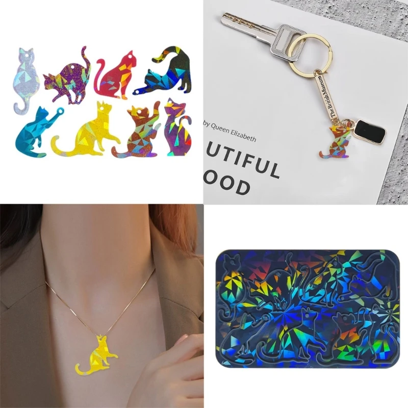 Silicone Keychain Moulds Holographic Pendant Mold Cat Shape DIY Hand-Making Jewelry Making Tool for Keychain Decorations