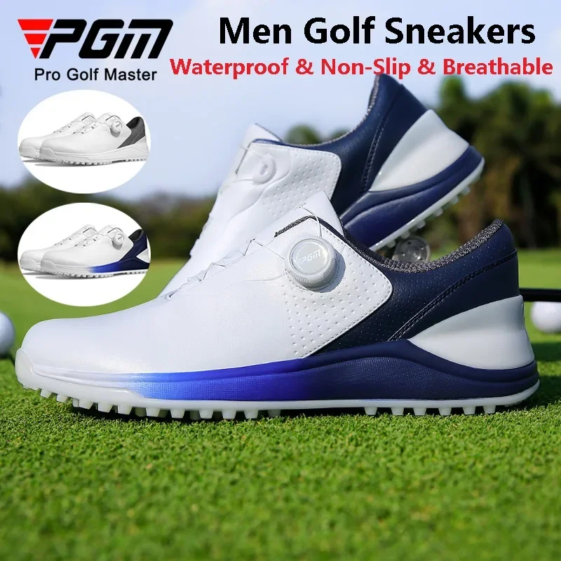 PGM Male Breathable Anti-skid Spike Golf Shoes Men Waterproof Damping Sole Golf Sneakers Knob Buckle Outdoor Athletic Shoes
