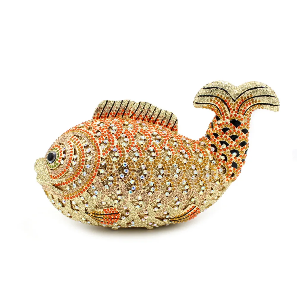 Ladies Mermaid Luxury Rhinestone Small Fish Clutch Bag Ladies Gold & Silver Wedding Evening Bag