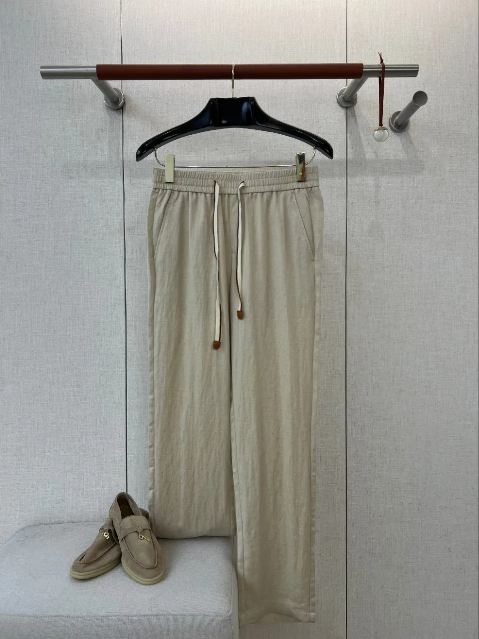  men's old money style summer embroidered logo drawstring linen tencel blend breathable business casual straight-leg trousers