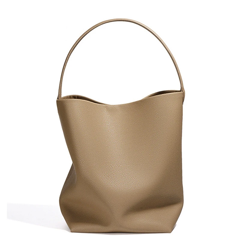 Luxury Togo Cowhide Tote Bag Japanese Korean Lazy Style Genuine Leather Bucket Bag Large Capacity Casual Shoulder Bag for Women
