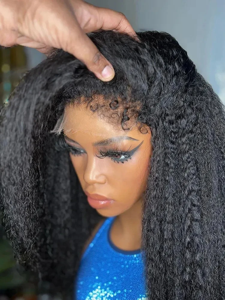 200% Yaki Straight Human Hair Wigs 13x4 Transparent Lace Frontal Wig Kinky Straight 38 40 Inches Pre Plucked With Baby Hair