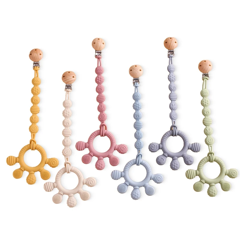 Silicone Finger Teether Pacifier Chain,Baby Teether No BPA Teething Ring Gum,Baby Care Equipment Silicone Baby Care Utensils