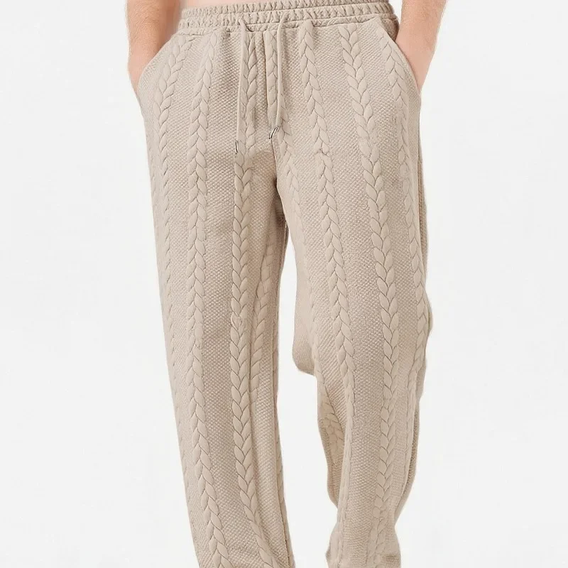 Lace Shrink Wide Leg Autumn Men's Straight Trousers New Sports and Leisure Loose Solid Color
