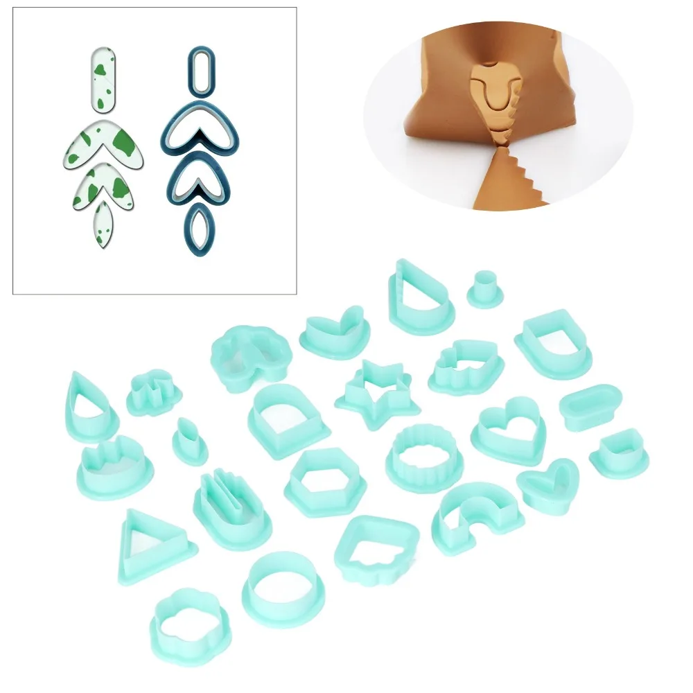 24pcs Jewelry Tools Various Shapes Polymer Clay Cutters Plastic Green Clay Earring Cutters Boho Clay Cutters DIY Hand Made