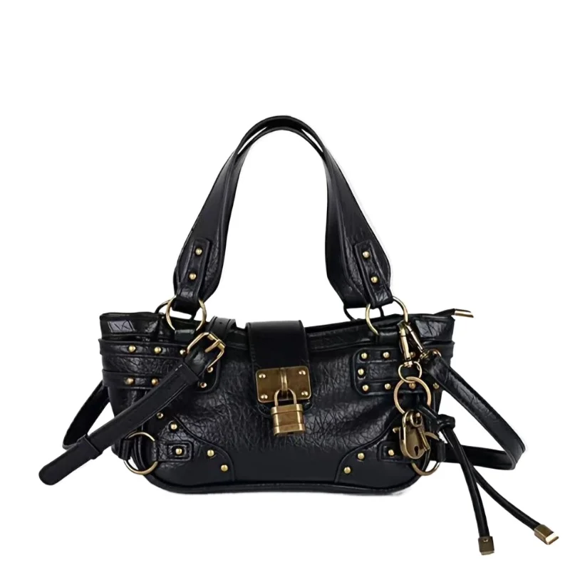 Large-capacity Retro Street Motorcycle Bag with Rivets Hand-held Street Trendsetter Hot Girl Crossbody Bag Fashionable Trendy