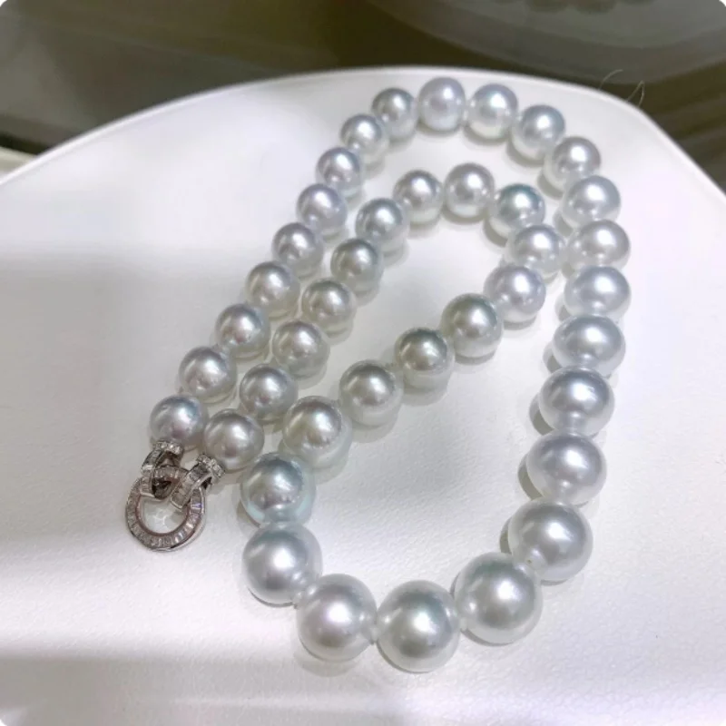 Extra Large Freshwater White Pearl Necklace AAAA9-10mm 925 Pure Silver 18 Inch 24 Inch 35 Inch Adjustable Length Women's Jewelry