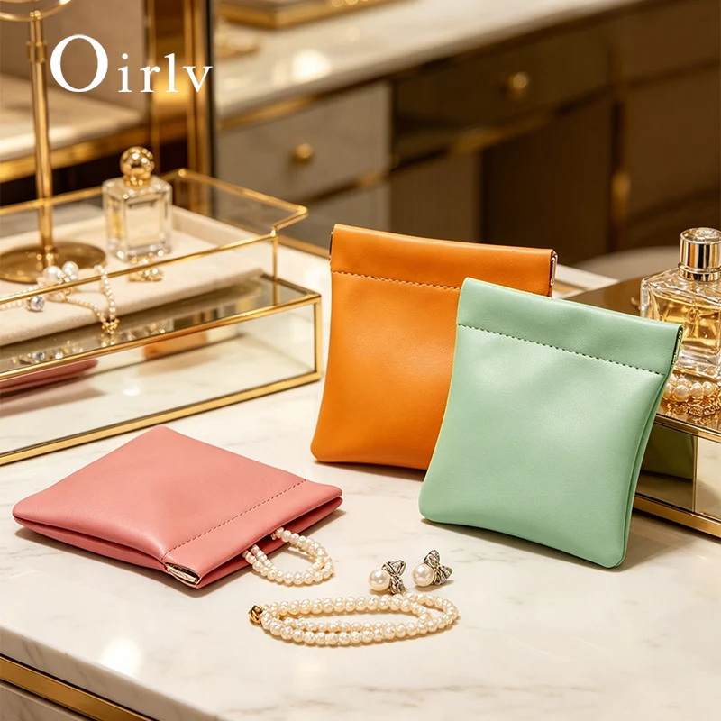 Oirlv Leather Jewelry Bag Packaging Pouch Lipstick Makeup Storage Bag Fashion Jewel Earring Necklace Gift Bag Jewelry Organizer