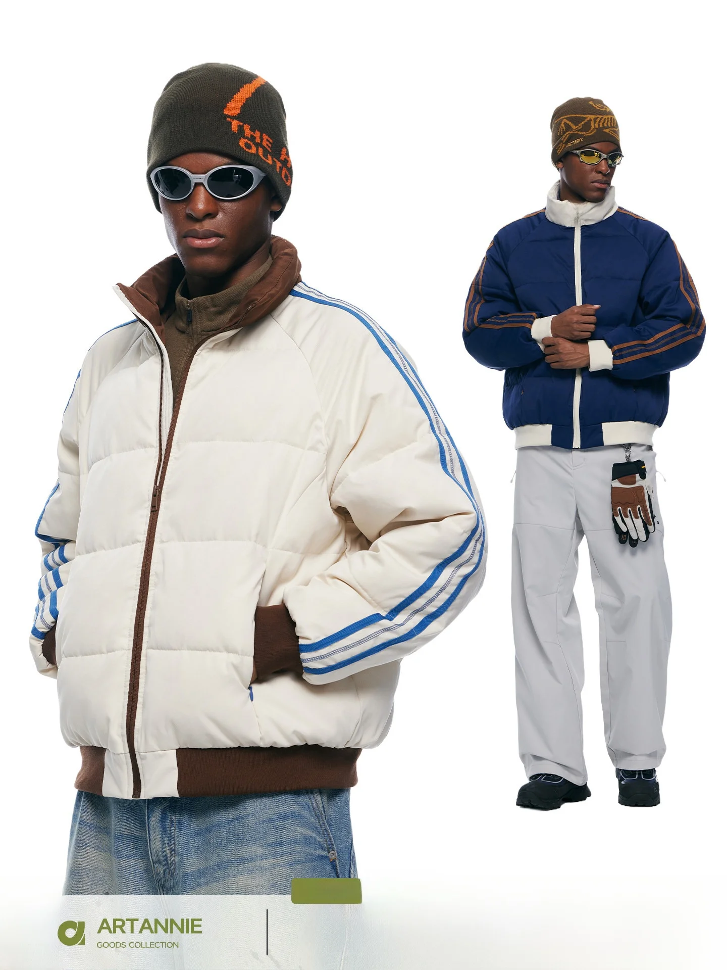 ARTANNIE Winter Thickened Cotton Jacket Couple Sporty Contrast Collar Patchwork Warm Outerwear for Men Casual Style Zipper Cl...