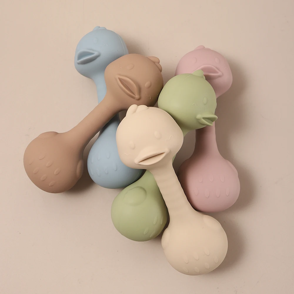 Silicone Baby Teething Duck Toy  Handheld Rattle for Infants  BPA-Free Chew Gift Cute Duck Chew Toy with Rattle