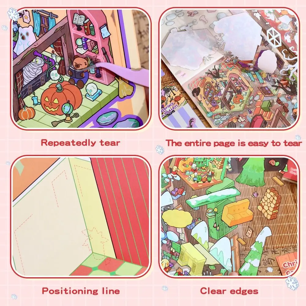 PET Miniature Landscapes Stickers Collection Christmas Series 10-in-1 DIY Cabin Scene Sticker Visual Stacking