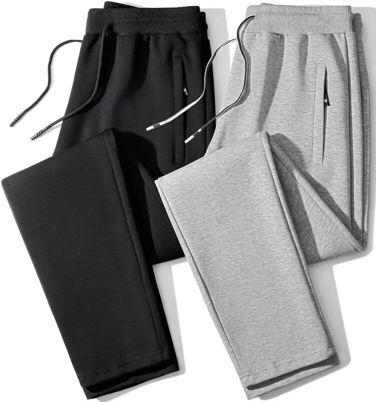 Men's Casual Straight Leg Pants Spring Autumn Loose Fit Fce Lined Bla ey Versatile Winter Trendy Brand Sweatpants