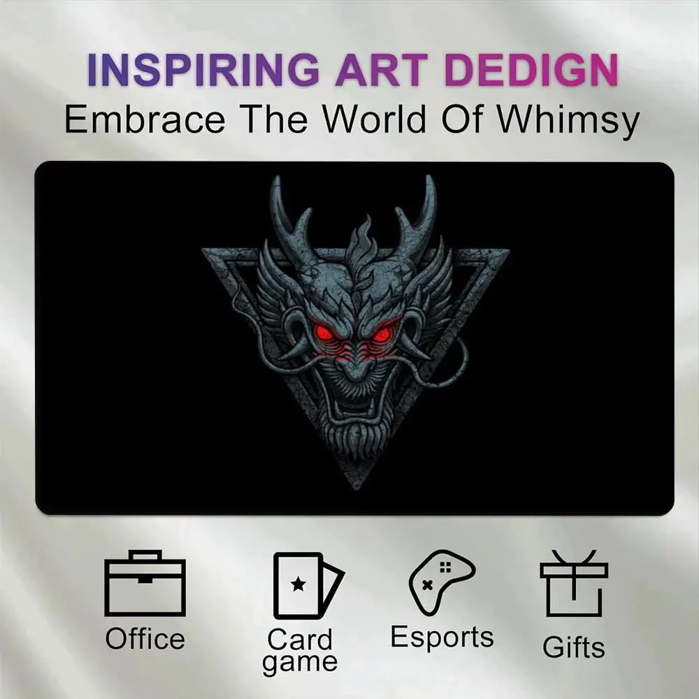 Stone Texture Chinese Dragon Large Gaming Mouse Pad Glowing Red Eyes Triangle Emblem NonSlip Desk Mat for Office Card Game