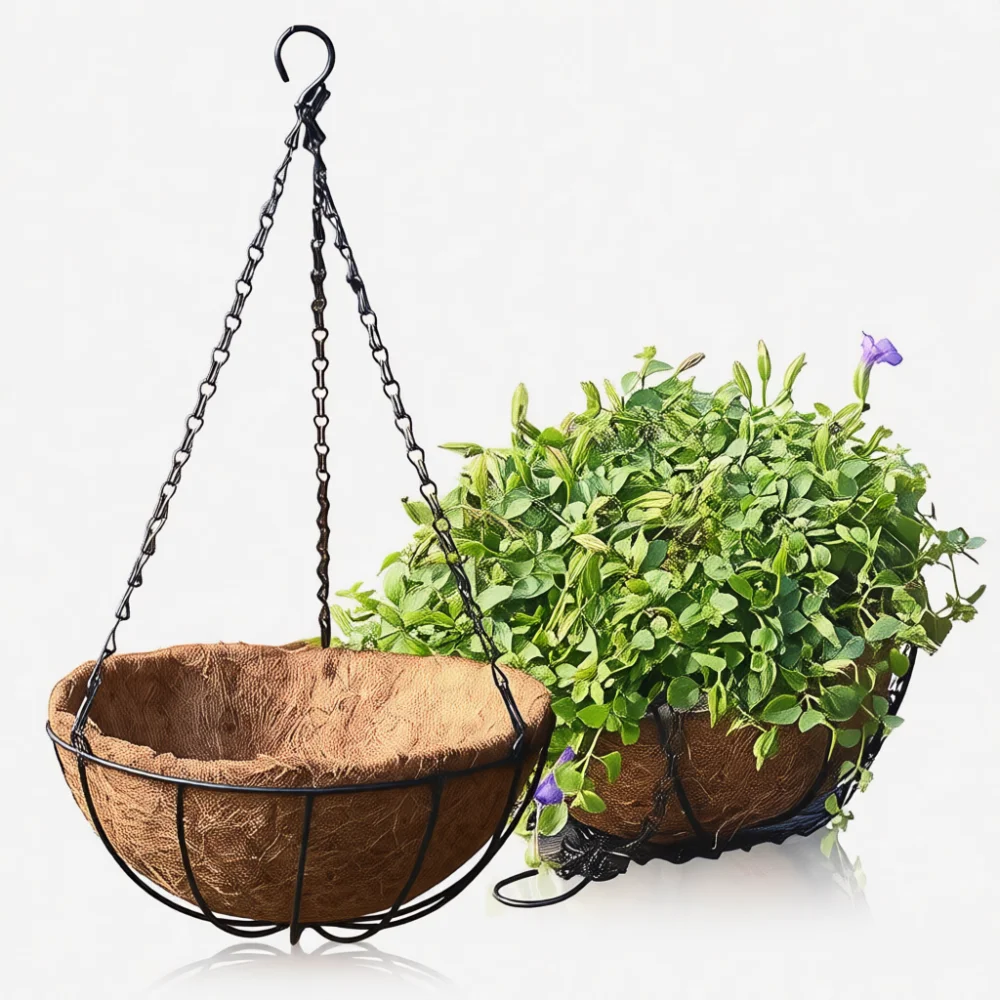 Vintage Style Hanging Planter Basket Natural Coconut Fiber Liner Pot For Balcony Garden Home Decor Creative Planting