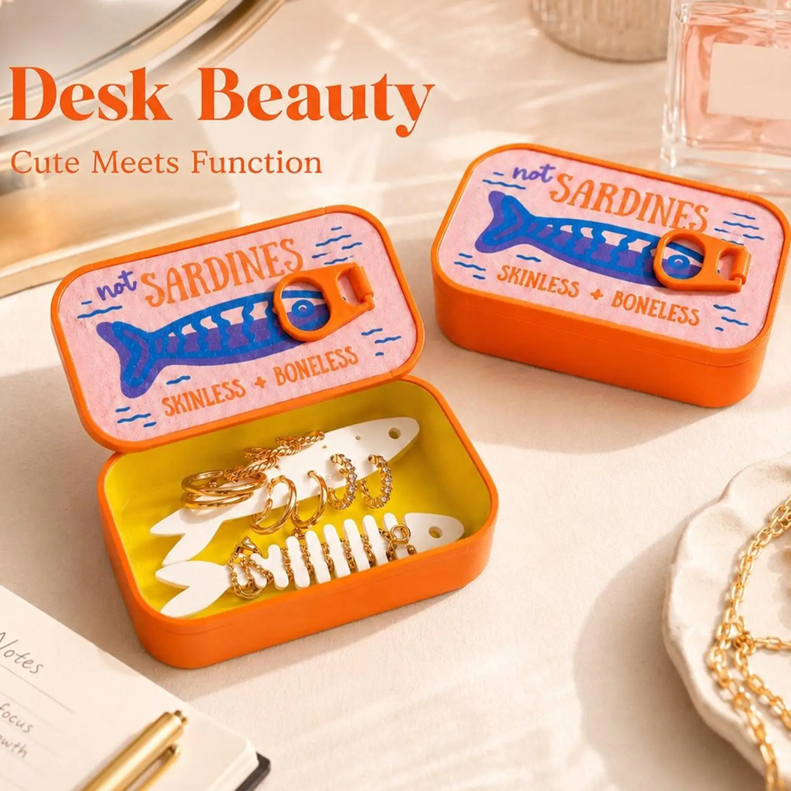 3D Printed Sardine Tin Jewelry Box Creative Jewelry Display Organizer Multi Functional Fish Bone Earring Necklace Jewelry Box
