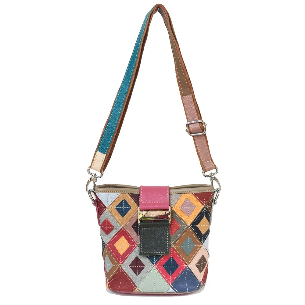 Random Patchwork Square Cow Leather Medium Size Shoulder Bag Women Vintage Casual Fashion Luxury Genuine Leather Crossbody Bag