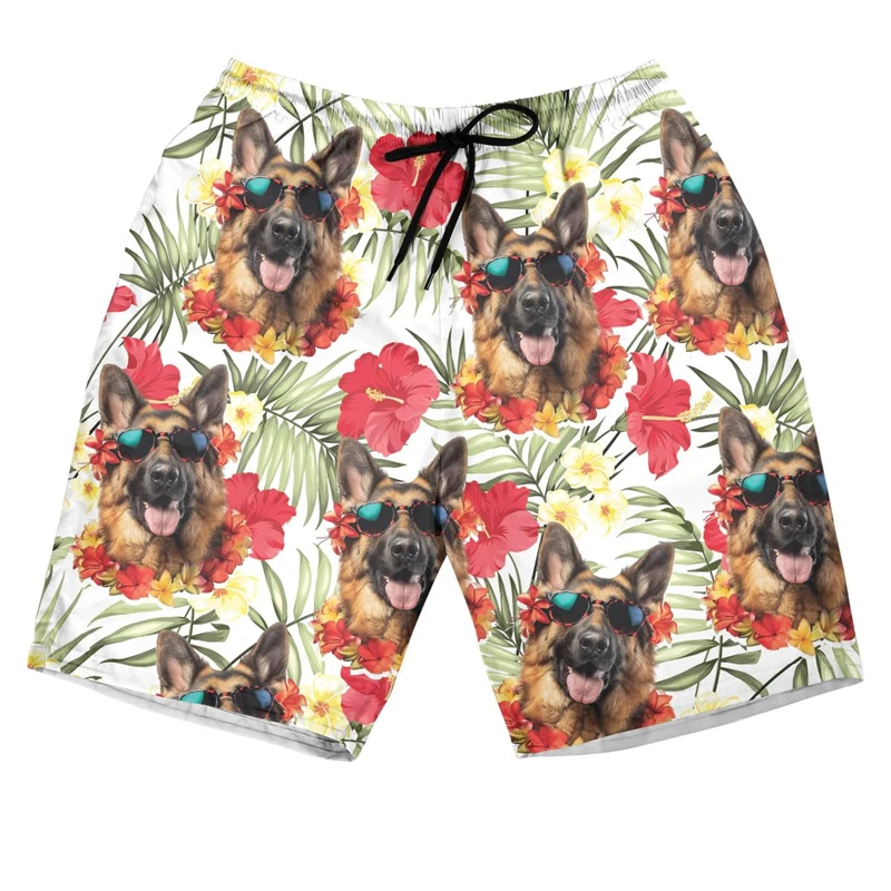German Shepherd Hawaii 3D Printed Short Pants For Men Clothes Casual Hawaiian Flower Beach Shorts Cute Pet Dog Trunks Dogs Tops