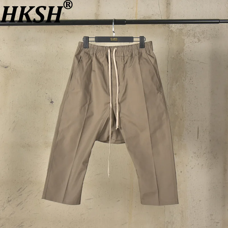 HKSH Spring New RO Cargo Pants Cropped Fashion Men Fashion Woven Cotton Tide Women Elastic Waist British Cotton Chic Ins HK21508
