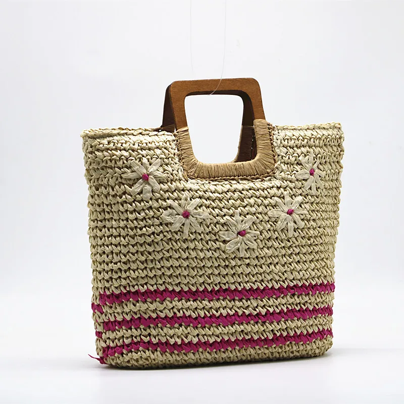 Craft Portable Crochet Bag Hand Embroidered Straw Bag Paper Tote Bag Handmade Bali Travel Woven Rattan Bags