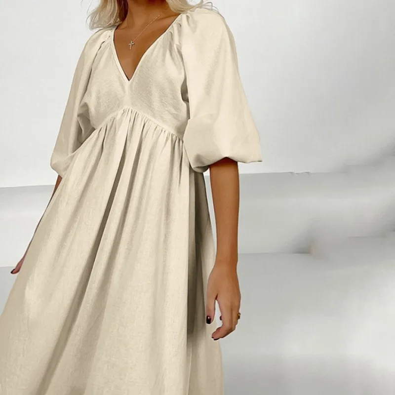 Women's Loungewear From Europe and America: V-Neck Short Sleeve Nightgown Featuring A Stylish Hollow Backless Design L Size Cozy