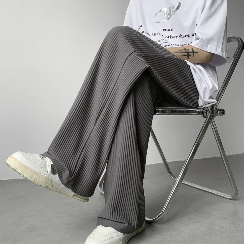 Pop Summer Ice Silk Pants Men Fashion Casual Pleated Pants Men Japanese Streetwear Loose Wide Leg Pants Mens Baggy Trousers M-3X