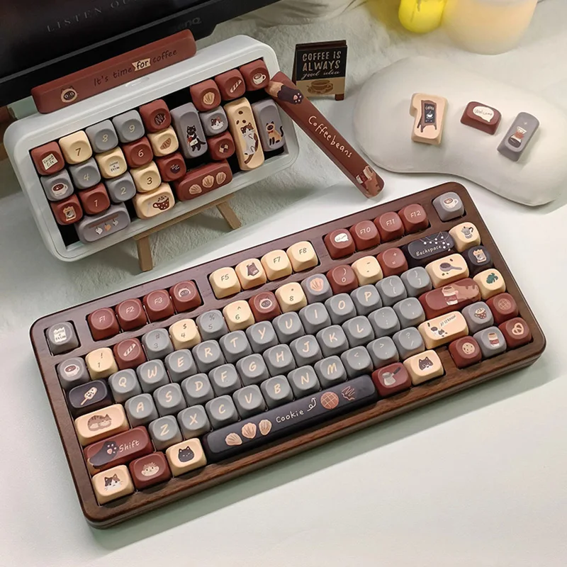 Cute Musk Cat Cafe Theme Keycaps Set PBT Cherry Profile MOA Custom Original Handmade Keycaps for Mechanical Keyboard Accessories