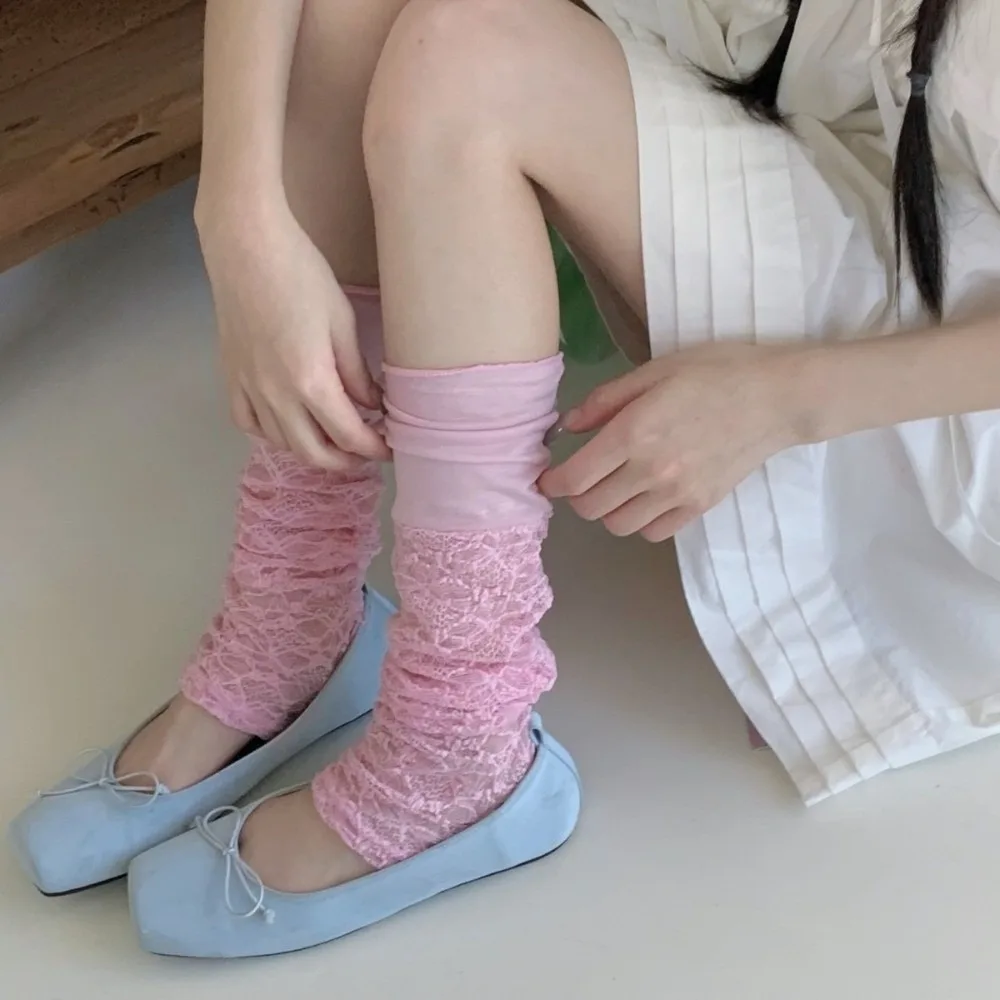 New Sheer Mesh Floral Lace Leg Warmers Retro Style Floral Lace Open Heel Socks Breathable Comfortable Slouch Socks Women