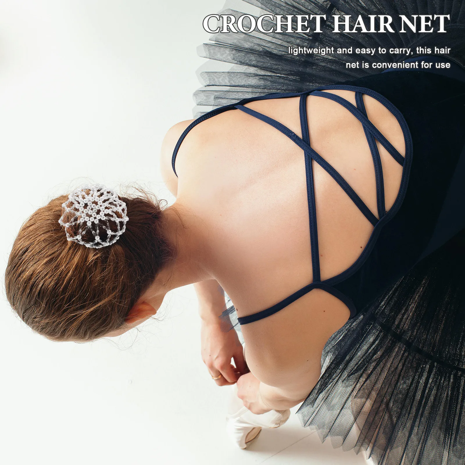 Crochet Pearl Hair Net Bun Cover Elastic Stretchy Dance Snood for Women Girls Ballet Performance Hair Accessories Stylish Secure