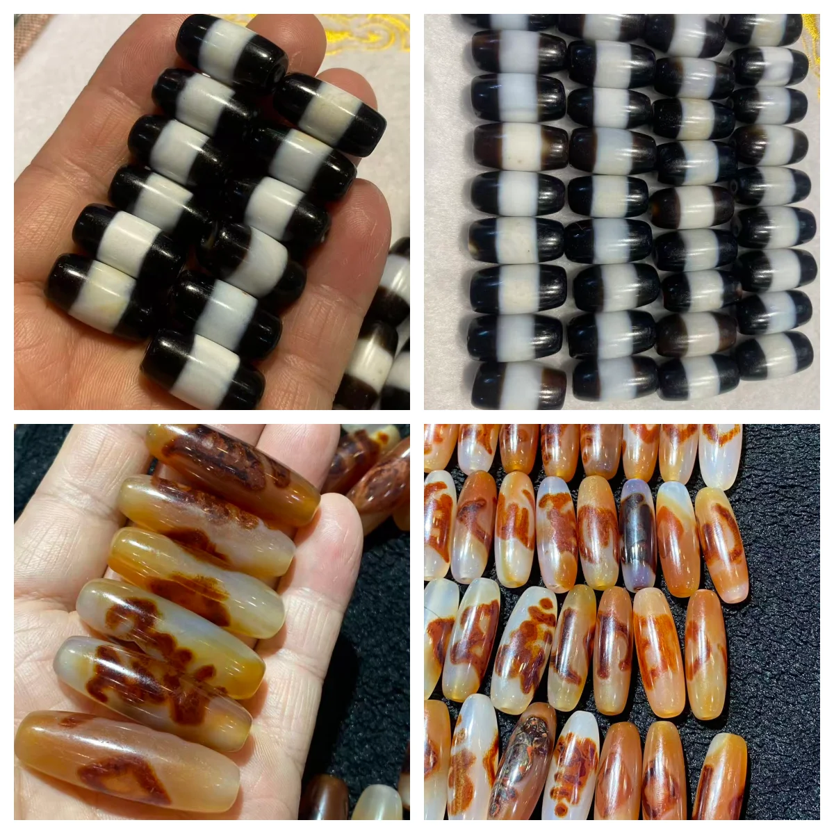 Taiwanese Craft Black-and-White Single-Line Pharmacist Dzi Bead, Six-Syllable Mantra Dzi Bead DIY Beads, Loose Wholesale Beads