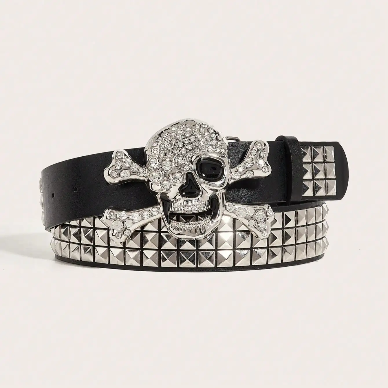 1pc Men's dark punk skull buckle rivet belt jeans versatile decorative belt