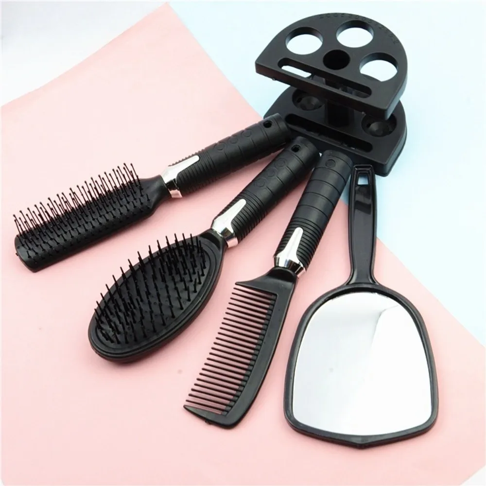 4Pcs/set Grooming Hair Comb Set Anti-static Non-slip Massage Comb with Makeup Mirror Styling Salon Hair Brush Comb Mirror Set