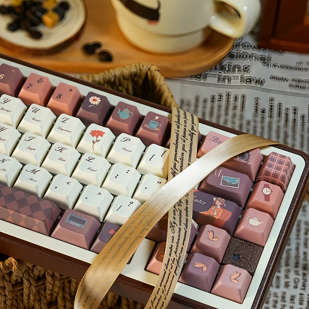 GEFENSI Afternoon Time Personalized Cherry Keycap Set PBT 142 Keys For MX Switch HI75 HI8 68 F99 104 64 Wooting Mechanical Keybo