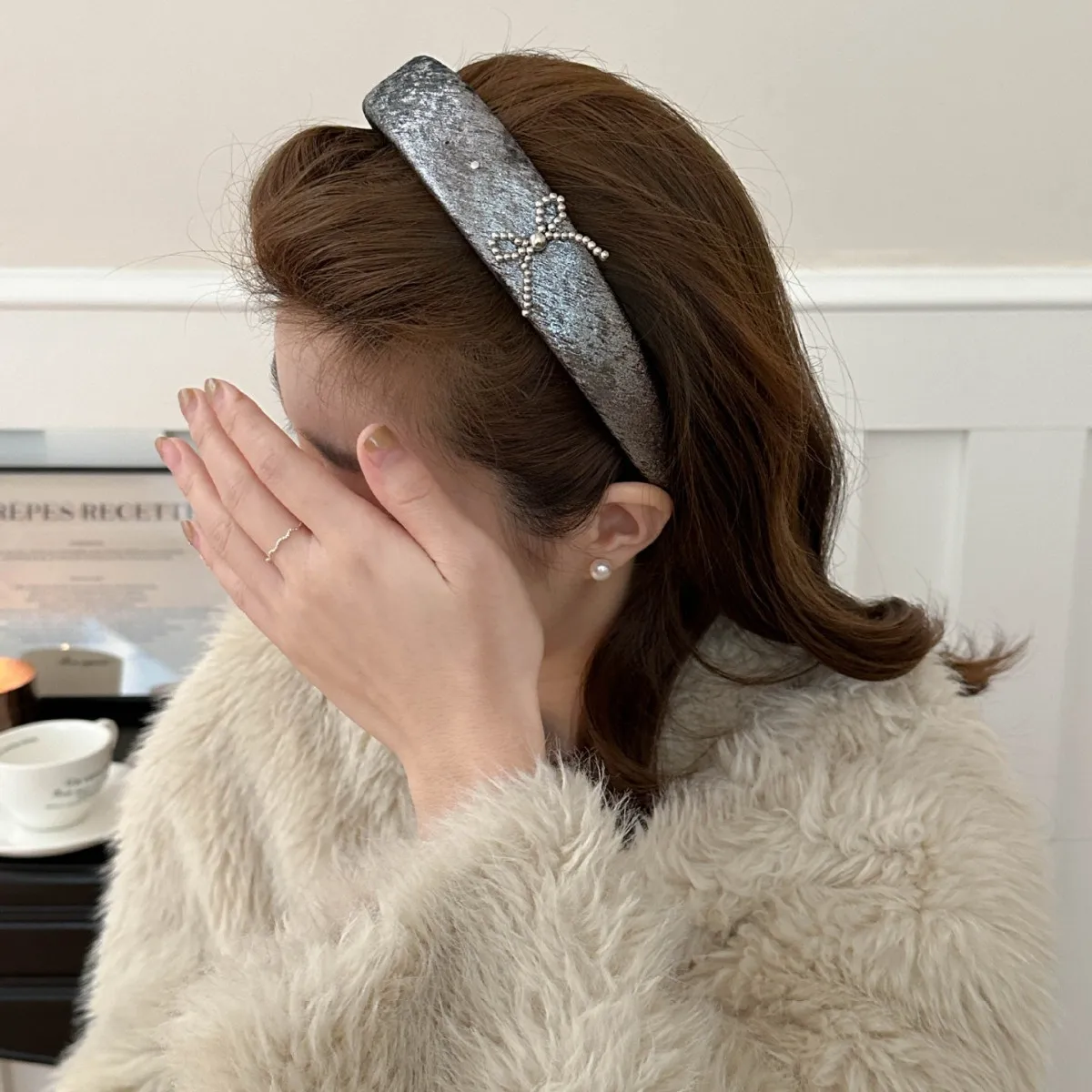 Metal Silver Bow Headband Volumizing High Crown Daily Wear Comfortable Non Slip for Women Washing Face