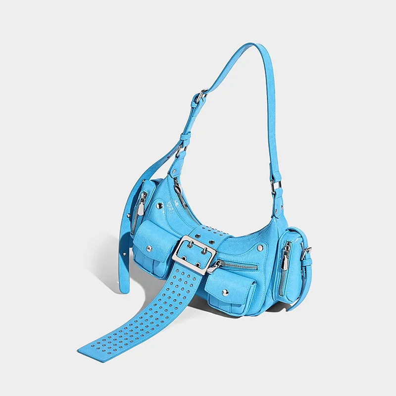 New Punk Style Motorcycle Underarm Bag Rivet Design Versatile Belt Buckle Handbag Street Style Shoulder Crossbody Bag